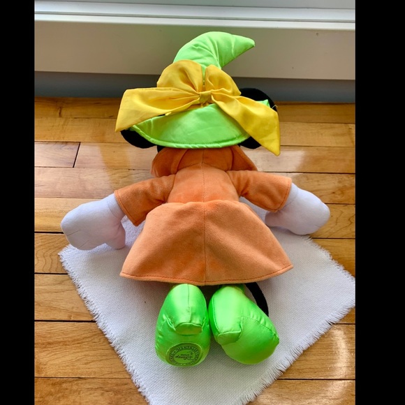 Minnie Mouse Witch Plush Disney Store Orange Dress Green Hat Halloween Pumpkin - Picture 5 of 7